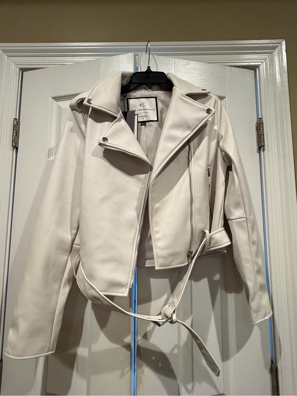 Love For Humanity Faux Leather Moto Jacket with Belt, NWT